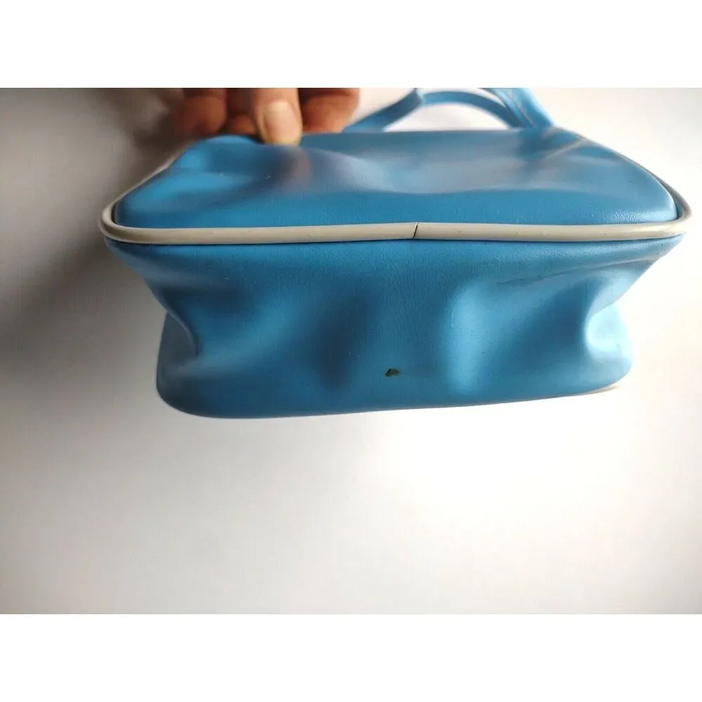 Zebra Childs Vintage Handbag Vinyl Strap Purse Bag Vintage Sky Blue Retro Kitsch